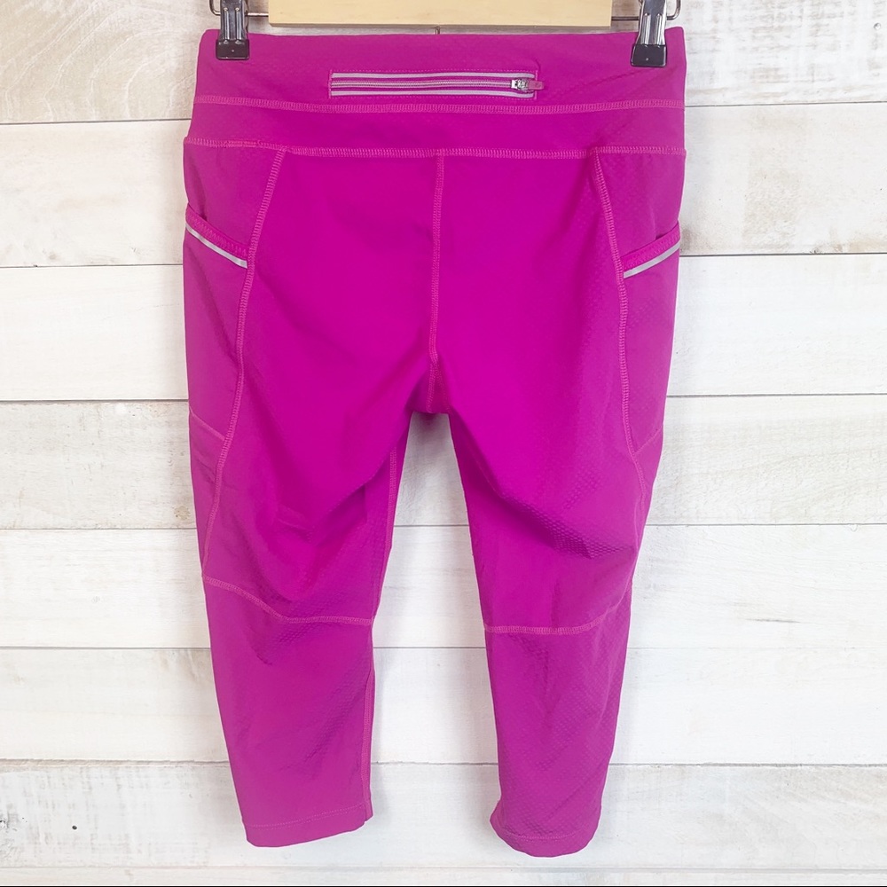 Athleta Activewear Capri Leggings Pants Pink Stretch Pull On Zip Pocket Size XS